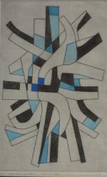 Jorj MORIN (1909-1995)
Deux carrés plus bleus, 1983. 
Estampe signée, titrée,...