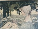 Henri PRIVAT-LIVEMONT (1861-1936)
La fileuse, 
La brodeuse
Paire d'estampes
34 x 44 cm...