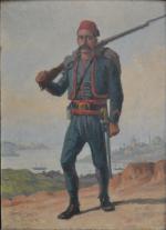 Ch. VOISIN (XIX-XXème)
Soldat devant le Bosphore
Huile sur panneau signée en...