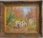 A. VELY (XIX-XXème)
Chiens de chasse
Huile sur toile signée en bas...