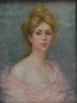 Marcelle LAMBRETTE (XIX-XXème)
Portrait de dame, 1900. 
Pastel signé et daté...