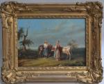 HADBERT (XIXème)
Couple gardant des vaches, 1857.
Huile sur toile signée et...