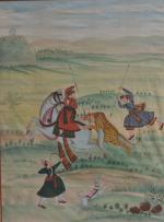 ECOLE INDIENNE
La chasse au tigre
Gouache sur tissu
49 x 36.5 cm...