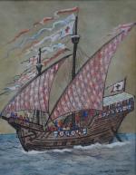 Armel DE WISMES (1922-2009)
Galion en mer
Gouache et aquarelle signée en...