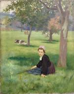 Julien THIBAUDEAU (1859-1943)
Jeune bergère au champs
Huile sur toile signée en...