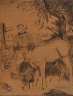 Charles MILCENDEAU (1872-1919)
La gardienne de vaches, 1898. 
Dessin signé et...
