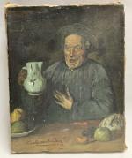 Charles MILCENDEAU (1872-1919)
Le vieux buveur, 1913. 
Huile sur toile signée...