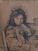 Charles MILCENDEAU (1872-1919)
Jeune fille assise, 1918. 
Dessin, encre et rehauts...