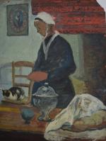 Charles MILCENDEAU (1872-1919)
Maraichine au chat dans un intérieur vendéen
Gouache sur...