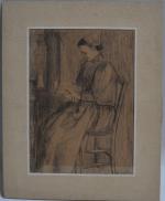 Charles MILCENDEAU (1872-1919)
Jeune maraichine à la lecture
Dessin signé en bas...