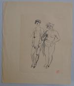 Jean LAUNOIS (1898-1942)
Deux prostituées
Encre avec cachet du monogramme en bas...