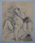 Jean LAUNOIS (1898-1942)
Les deux prostituées lisant 
Dessin signé en bas...