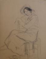Jean LAUNOIS (1898-1942)
Soldat assis, 
Portrait de dame assise
Deux dessins signés...