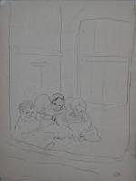 Jean LAUNOIS (1898-1942)
Jeunes enfants arabes assis
Encre avec cachet du monogramme...