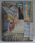 Jean LAUNOIS (1898-1942)
Alger, femme précédant un homme descendant l'escalier dans...