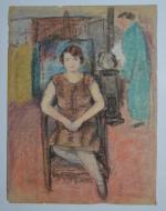 Jean LAUNOIS (1898-1942)
Portrait de femme assise dans un fauteuil
Pastel signée...