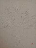 Jean LAUNOIS (1898-1942)
Trois bonzes assis
Dessin avec cachet du monogramme en...