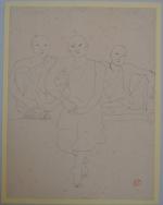 Jean LAUNOIS (1898-1942)
Trois bonzes assis
Dessin avec cachet du monogramme en...