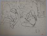 Jean LAUNOIS (1898-1942)
Deux jeunes Kas assis
Encre avec cachet du monogramme...