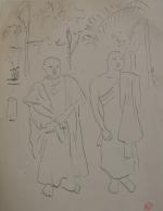 Jean LAUNOIS (1898-1942)
Deux bonzes debout
Encre avec cachet du monogramme en...