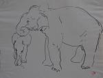 Jean LAUNOIS (1898-1942)
Eléphant et son éléphanteau, 
Eléphant monté
Deux encres avec...