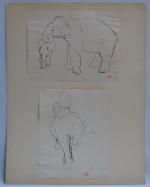 Jean LAUNOIS (1898-1942)
Eléphant et son éléphanteau, 
Eléphant monté
Deux encres avec...