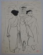 Jean LAUNOIS (1898-1942)
Deux jeunes indochinoises
Encre avec cachet du monogramme en...
