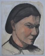 Jean BURKHALTER (1895-1984)
Portrait de maraichine de trois quarts face, 1921....