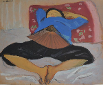 Jean LAUNOIS (1898-1942)<br />
Indochine, jeune femme endormie à l'éventail<br />
Gouache signée en haut à gauche<br />
50 x 61.5 cm<br />
Estimation : 1.500 / 2.000 euros