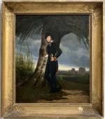 ECOLE FRANCAISE du XIXème
Portrait d'un médecin militaire dans le parc...
