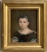 ECOLE FRANCAISE circa 1900
Portrait de jeune fille au ruban bleu
Pastel...