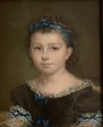 ECOLE FRANCAISE circa 1900
Portrait de jeune fille au ruban bleu
Pastel...