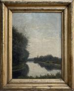 Lucien SCHMIDT (1825-1891)
Paysage à la rivière, 1882. 
Huile sur toile...