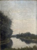 Lucien SCHMIDT (1825-1891)
Paysage à la rivière, 1882. 
Huile sur toile...