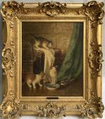 Jules LE ROY (1833-1865)
Les chats
Huile sur panneau signée en bas...