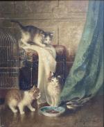 Jules LE ROY (1833-1865)
Les chats
Huile sur panneau signée en bas...