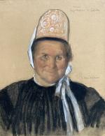 Emmanuel FOUGERAT (1869-1958)
Bigoudène rieuse de Loctudy
Pastel et rehauts de gouache...