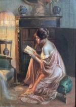 Delphin ENJOLRAS (1857-1945)
Le choix d'un livre
Huile sur toile signée en...