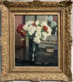 Emile MESNAGER (XIX-XXème)
Bouquet de fleurs dans une timbale posée sur...