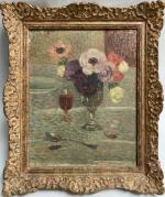 Emile MESNAGER (XIX-XXème)
Bouquet de fleurs dans un vase à piédouche...