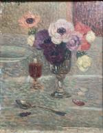 Emile MESNAGER (XIX-XXème)
Bouquet de fleurs dans un vase à piédouche...