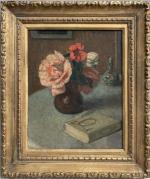 Emile MESNAGER (XIX-XXème)
Bouquet de fleurs dans un vase près d'un...