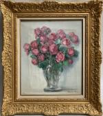 Henri BURON (1880-1969)
Vase de roses, 1942. 
Huile sur toile signée...