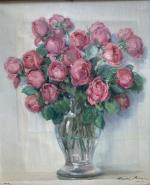 Henri BURON (1880-1969)
Vase de roses, 1942. 
Huile sur toile signée...