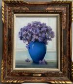 Henri BURON (1880-1969)
Bouquet de violettes dans un vase bleu, 1938.
Pastel...