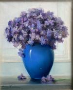 Henri BURON (1880-1969)
Bouquet de violettes dans un vase bleu, 1938.
Pastel...
