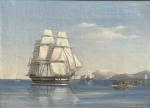 E. BILLE (XIXème)
Voiliers dans la baie, 1853. 
Huile sur toile...