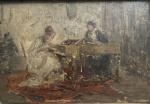 ECOLE FRANCAISE du XIXème
L'apprentissage du piano
Huile sur panneau
11.5 x 17...