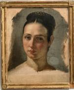 ECOLE FRANCAISE milieu du XIXème
Portrait de dame
Huile sur papier 
36...