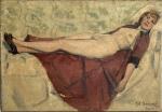 ECOLE FRANCAISE du XXème
Jeune femme nue étendue, 1913. 
Huile sur...